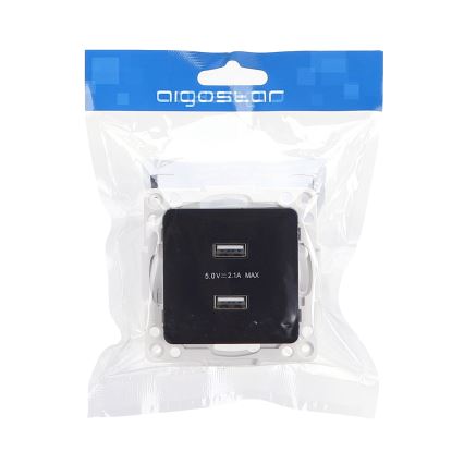 Aigostar - Πρίζα USB χωρίς πλαίσιο, 2x USB-A, μαύρη