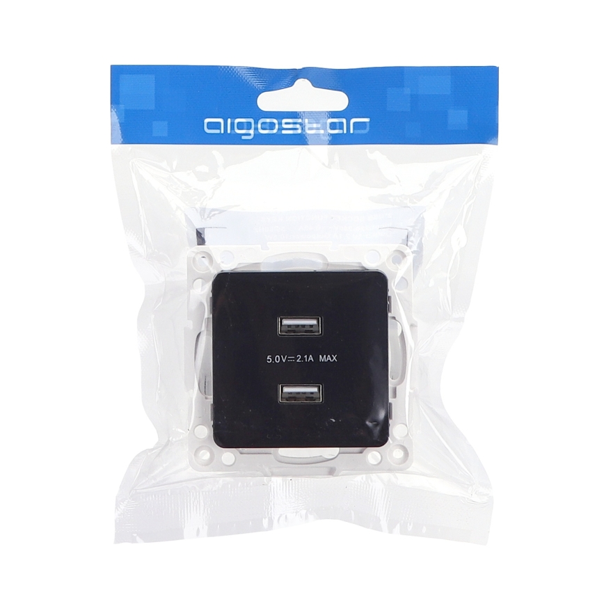 Aigostar - Πρίζα USB χωρίς πλαίσιο, 2x USB-A, μαύρη