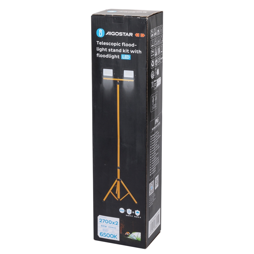 Aigostar - Προβολέας LED με βάση 2xLED/30W/230V 6500K IP65 πορτοκαλί/μαύρο