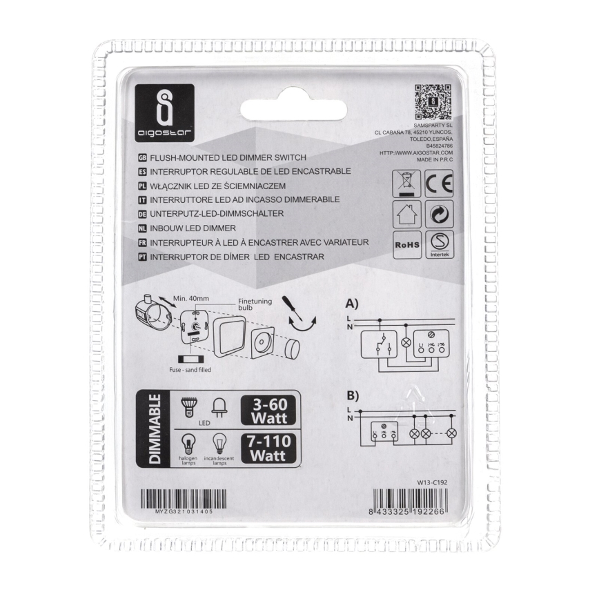 Aigostar - Περιστροφικό dimmer 110W/230V λευκό