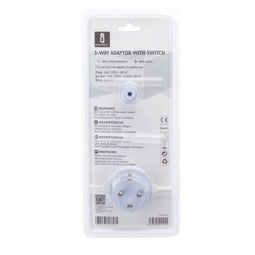 Aigostar - Πολύπριζο με διακόπτη 3x16A/230V SCHUKO