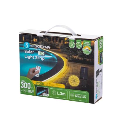 Aigostar - Ρυθμιζόμενη LED ηλιακή λωρίδα LED/1,6W/3,2V 3 μ 2700K IP65 1800 mAh + τηλεχειριστήριο