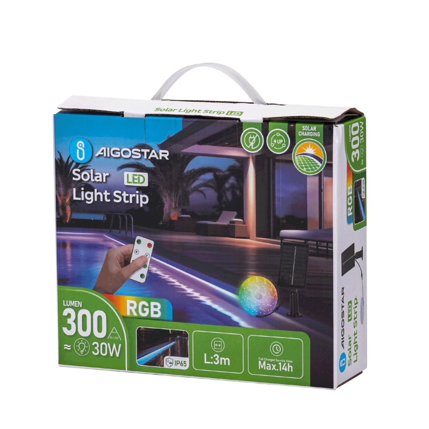 Aigostar - LED RGB Ρυθμιζόμενη ηλιακή λωρίδα LED/1,6W/3,2V 3+2m IP65 1800 mAh + τηλεχειριστήριο