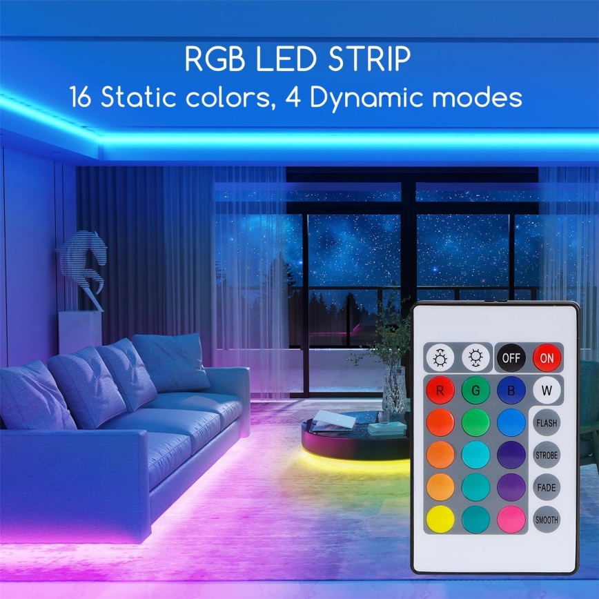 Aigostar - Ρυθμιζόμενη λωρίδα LED RGB 5m LED/24W/12/230V IP65 + τηλεχειριστήριο