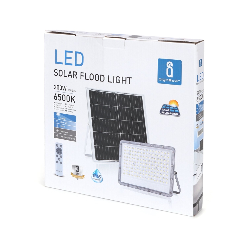 Aigostar - Ρυθμιζόμενος LED ηλιακός προβολέας LED/200W/3,4V 20000 mAh IP65 + τηλεχειριστήριο