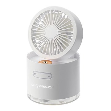 Aigostar - RGB ασύρματος μίνι επιτραπέζιος ανεμιστήρας με εφέ ομίχλης MIST 10W/5V 2000mAh λευκός