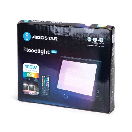 Aigostar - Ρυθμιζόμενος προβολέας LED RGB LED/100W/230V IP65 + τηλεχειριστήριο