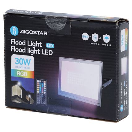 Aigostar - Ρυθμιζόμενος προβολέας LED RGB/30W/230V IP65 + τηλεχειριστήριο