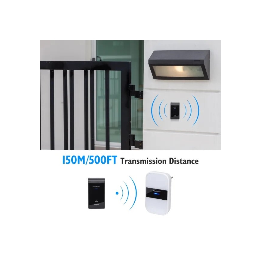 Aigostar - SET 2x Ασύρματο κουδούνι πρίζας 230V IP44 λευκό/μαύρο