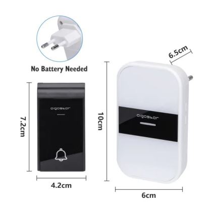 Aigostar - SET 2x Ασύρματο κουδούνι πρίζας 230V IP44 λευκό/μαύρο