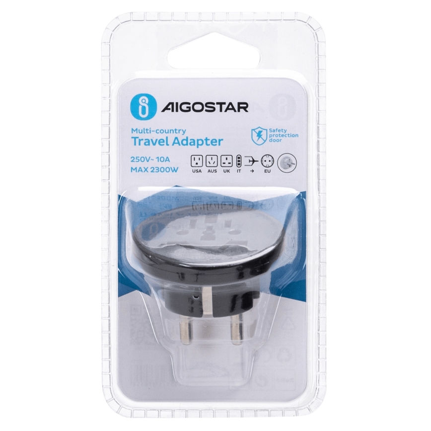 Aigostar - Ταξιδιωτικός αντάπτορας για πρίζες ΕΕ, μαύρος