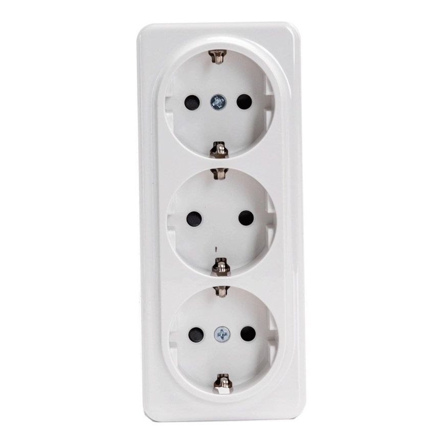 Aigostar - Τριπλή επιτοίχια οικιακή πρίζα SCHUKO 250V λευκή