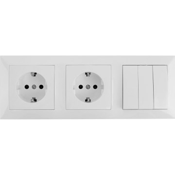 Aigostar - Τριπλός διακόπτης αρ. 3 και 2x πρίζες SCHUKO 230V με λευκό πλαίσιο