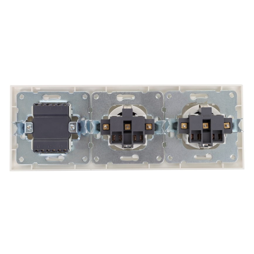 Aigostar - Τριπλός διακόπτης αρ. 3 και 2x πρίζες SCHUKO 230V με λευκό πλαίσιο