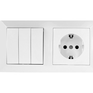 Aigostar - Τριπλός διακόπτης αρ. 3 και πρίζα SCHUKO 230V με λευκό πλαίσιο
