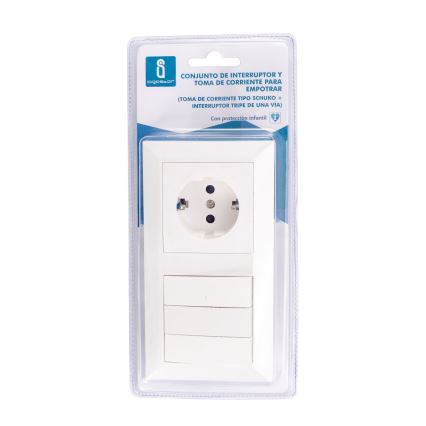 Aigostar - Τριπλός διακόπτης αρ. 3 και πρίζα SCHUKO 230V με λευκό πλαίσιο