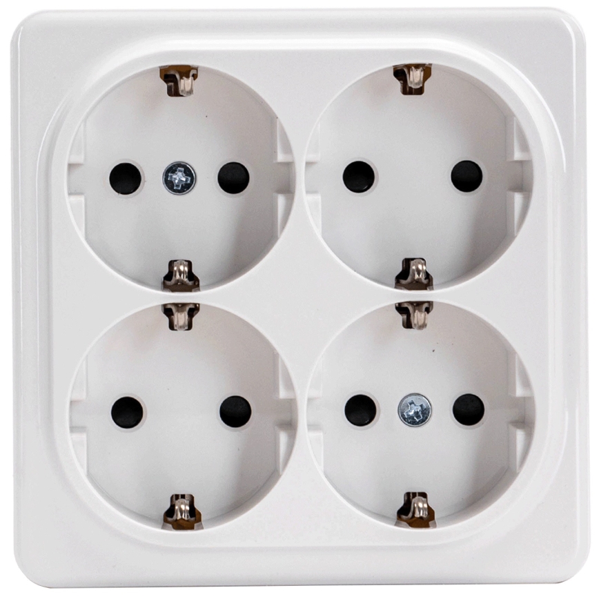 Aigostar - Τετραπλή επιτοίχια οικιακή πρίζα SCHUKO 250V λευκή