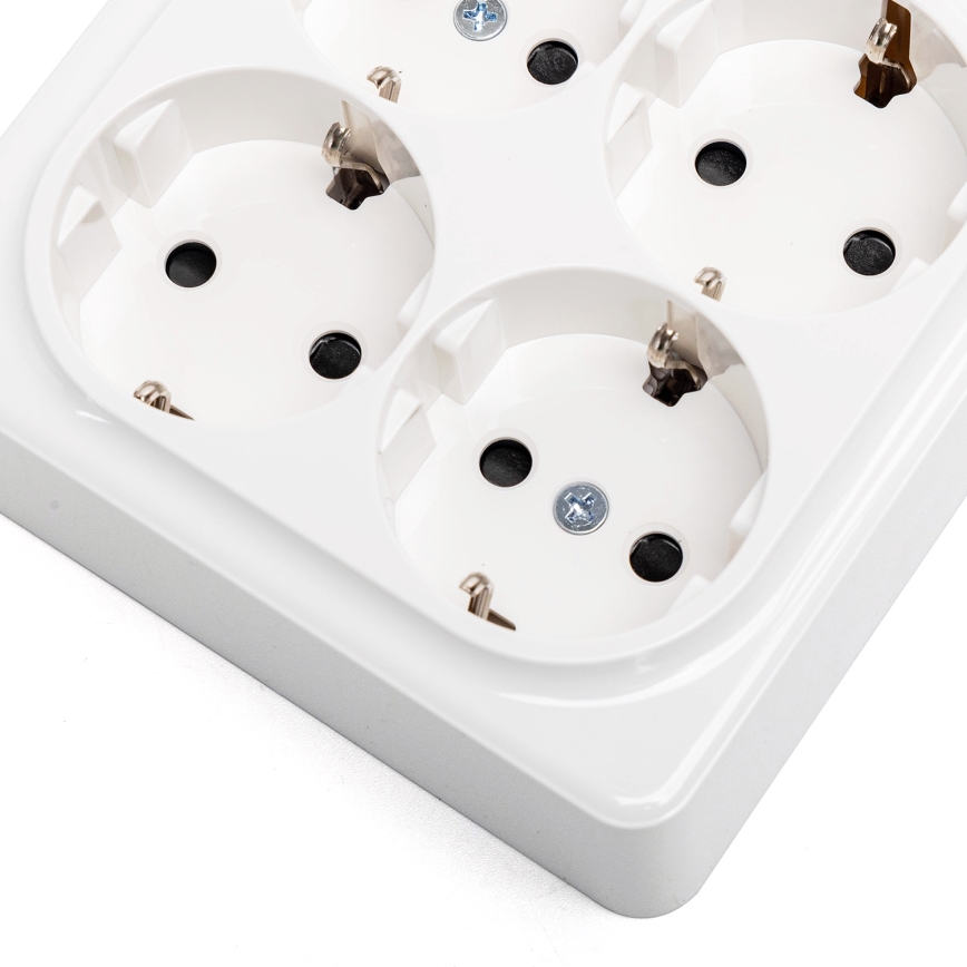 Aigostar - Τετραπλή επιτοίχια οικιακή πρίζα SCHUKO 250V λευκή