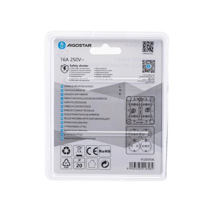 Aigostar - Τετραπλή επιτοίχια οικιακή πρίζα SCHUKO 250V λευκή