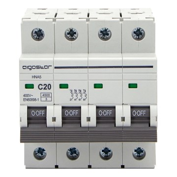 Aigostar - Τετραπολικός αυτόματος διακόπτης 4P-20A-C 400V