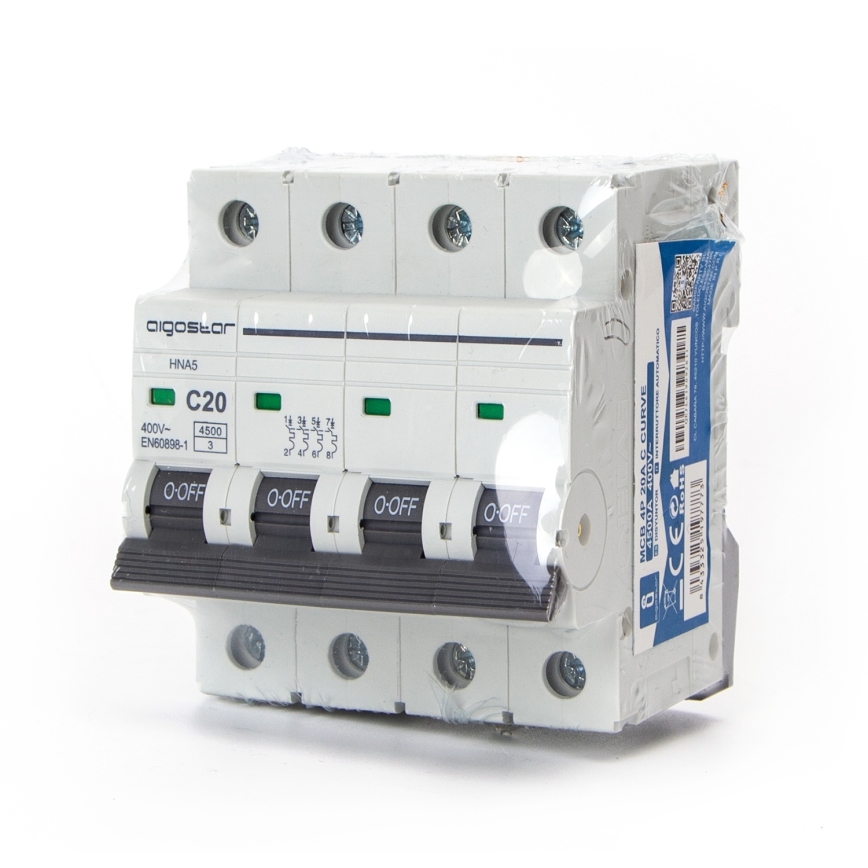 Aigostar - Τετραπολικός αυτόματος διακόπτης 4P-20A-C 400V