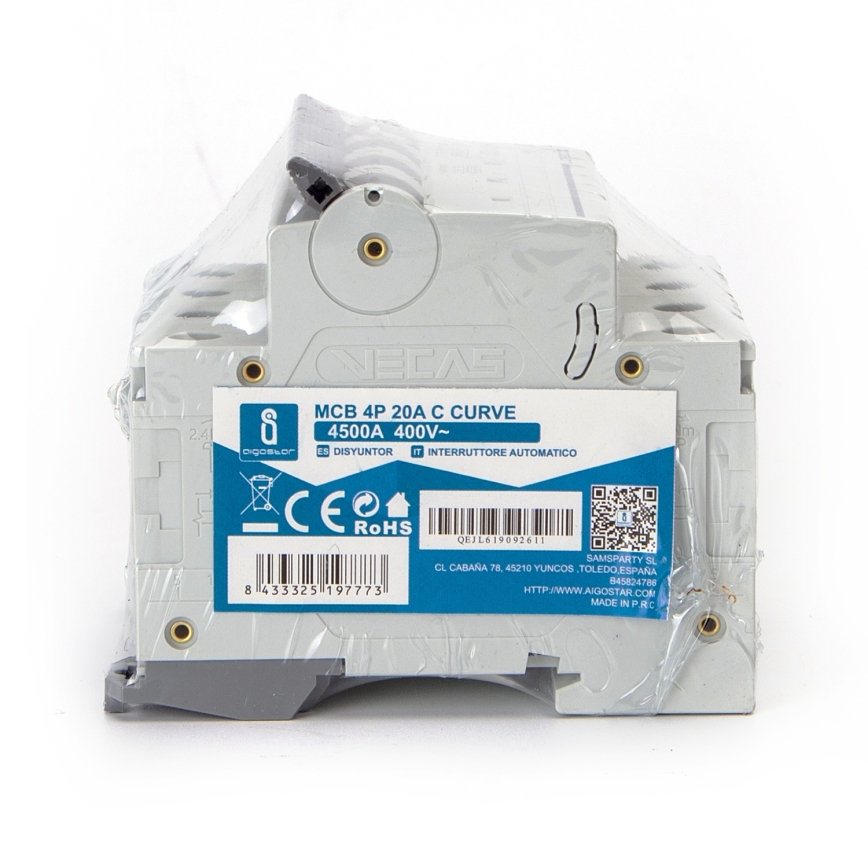 Aigostar - Τετραπολικός αυτόματος διακόπτης 4P-20A-C 400V