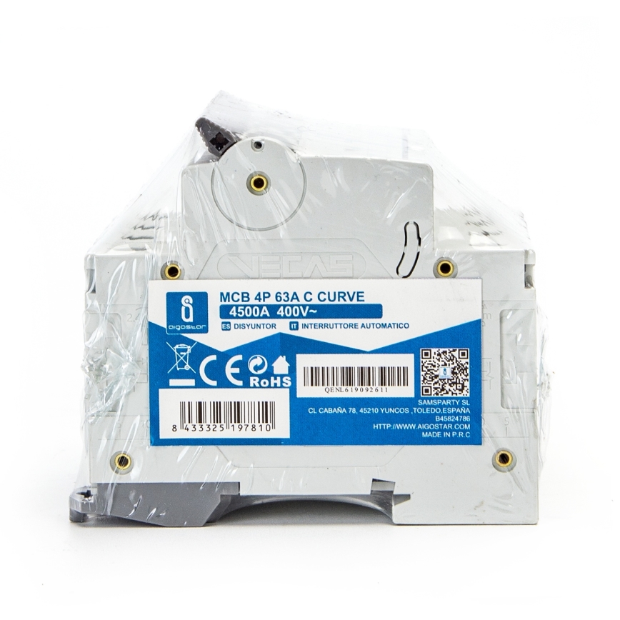 Aigostar - Τετραπολικός αυτόματος διακόπτης 4P-63A-C 400V