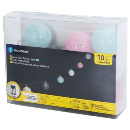 Aigostar - Γιρλάντα LED 10xLED/3xAA 2m θερμό λευκό