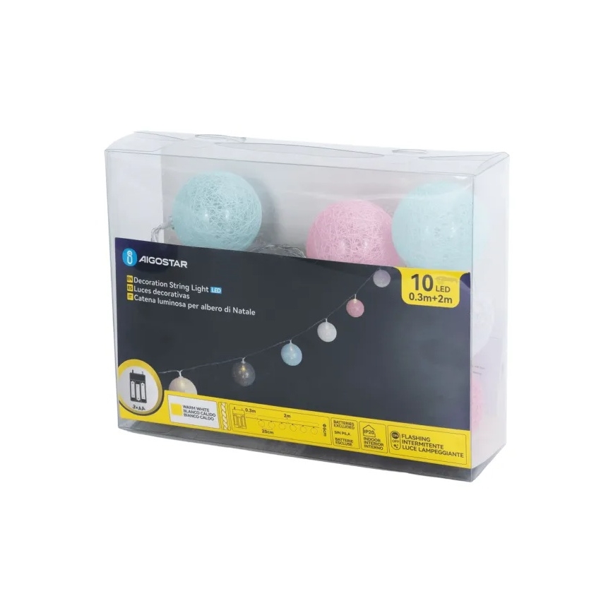Aigostar - Γιρλάντα LED 10xLED/3xAA 2m θερμό λευκό