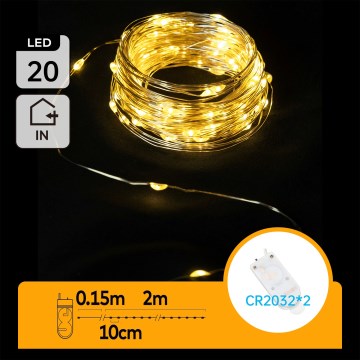 Aigostar - Γιρλάντα LED 20xLED/2x3V 2m θερμό λευκό