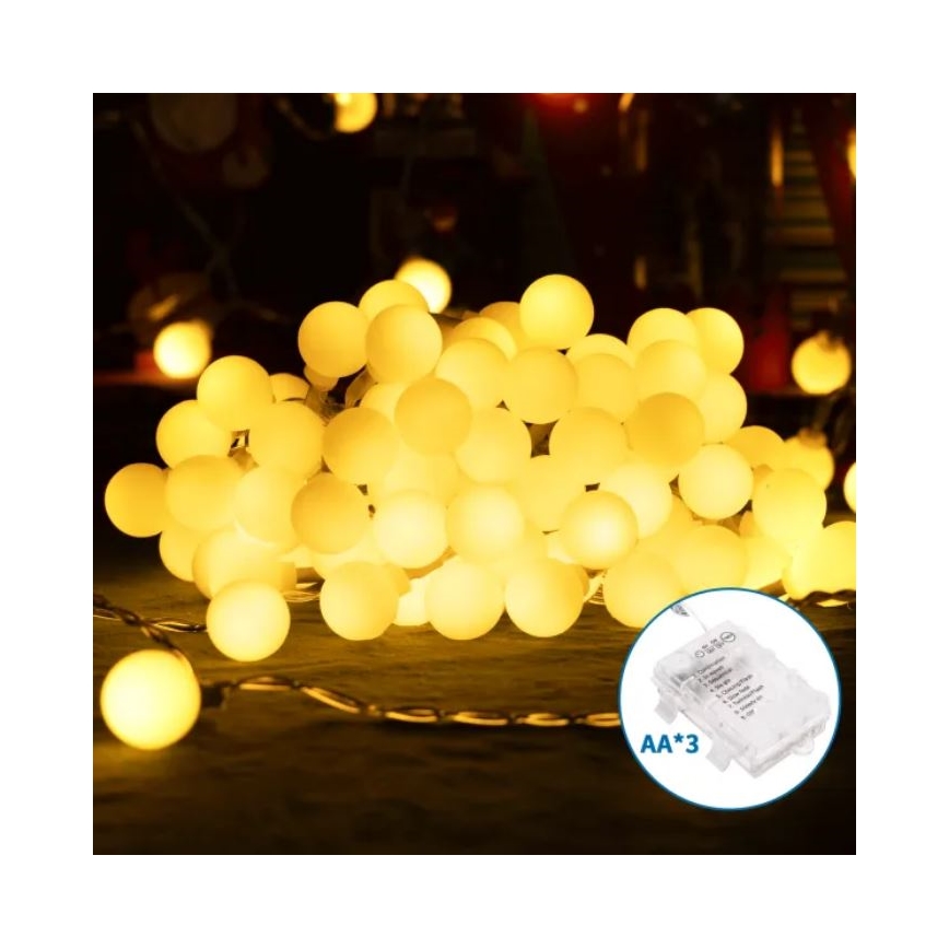 Aigostar - LED χριστουγεννιάτικα φωτάκια για εξωτερικούς χώρους 100xLED/3xAA/8 λειτουργίες 10,3 m IP44 θερμό λευκό