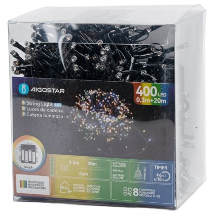 Aigostar - LED γιρλάντα εξωτερικού χώρου 400xLED/8 λειτουργίες 4xAA 20,3 m IP44 πολύχρωμη