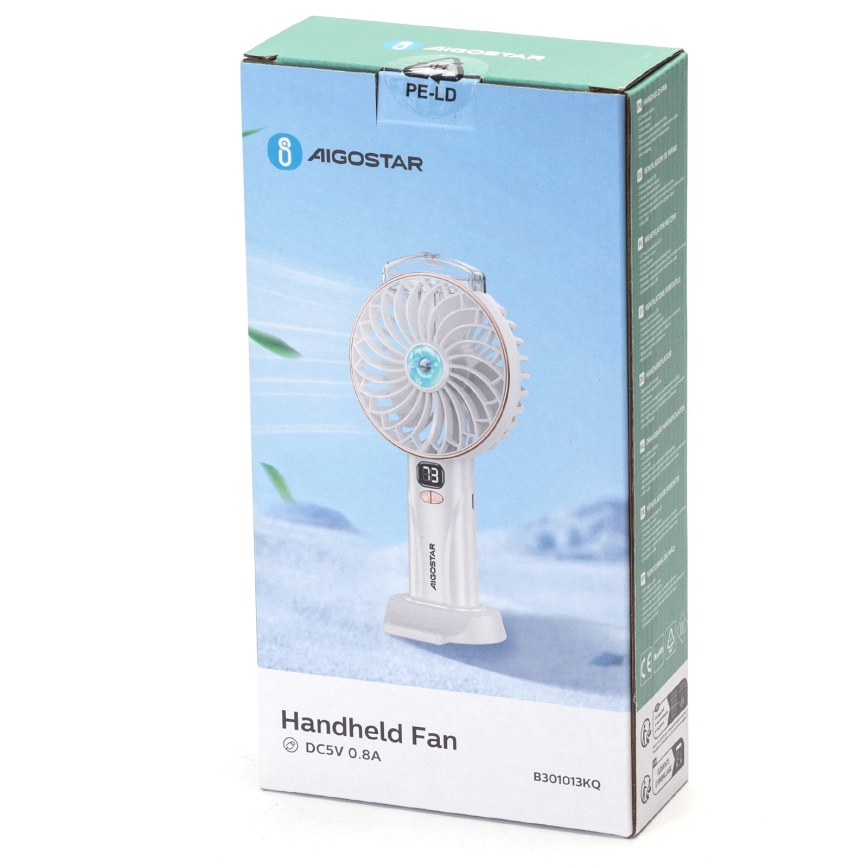 Aigostar - Επαναφορτιζόμενος μίνι ανεμιστήρας 5W/5V 2400mAh USB λευκός