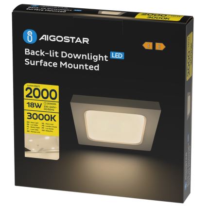 Aigostar - Επιφανειακό φωτιστικό οροφής LED/18W/230V 3000K 22,6x22,6 cm λευκό