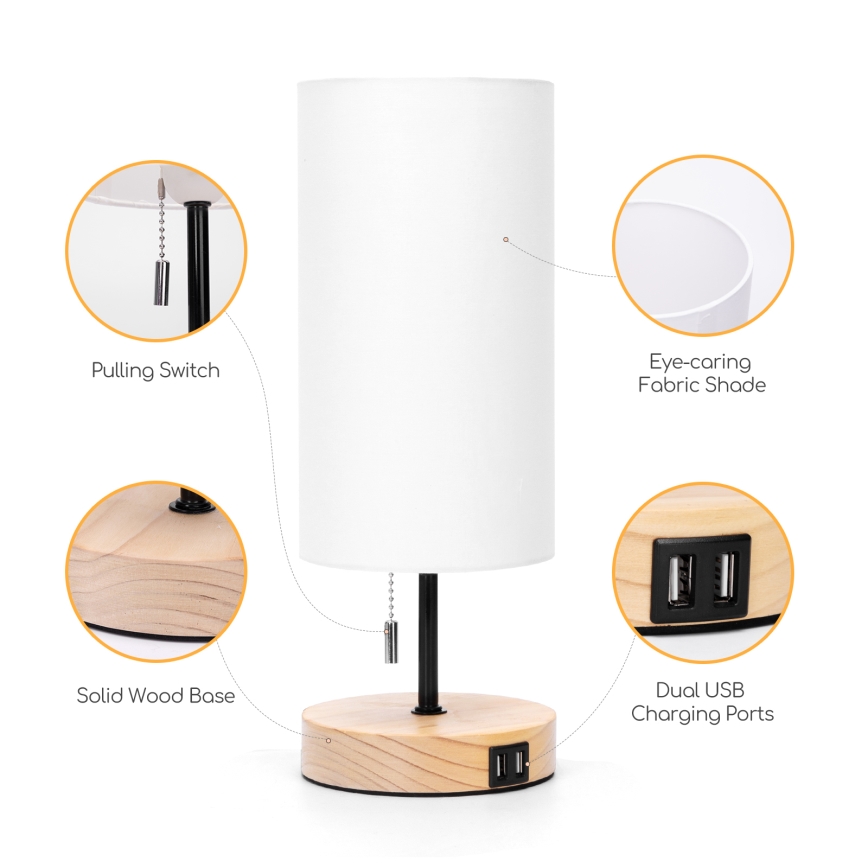 Aigostar - Επιτραπέζιο φωτιστικό με θύρα USB 1xE27/40W/230V μπεζ