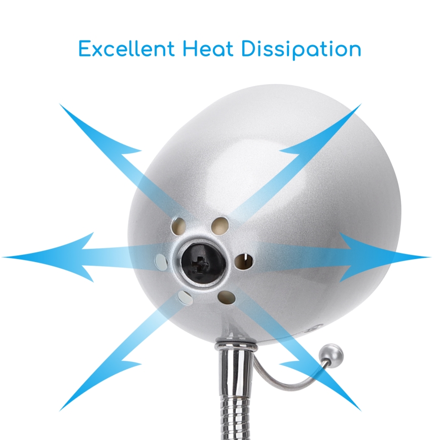 Aigostar - Επιτραπέζιο φωτιστικό με κλιπ 1xE27/11W/230V ασημί/γυαλιστερό χρώμιο