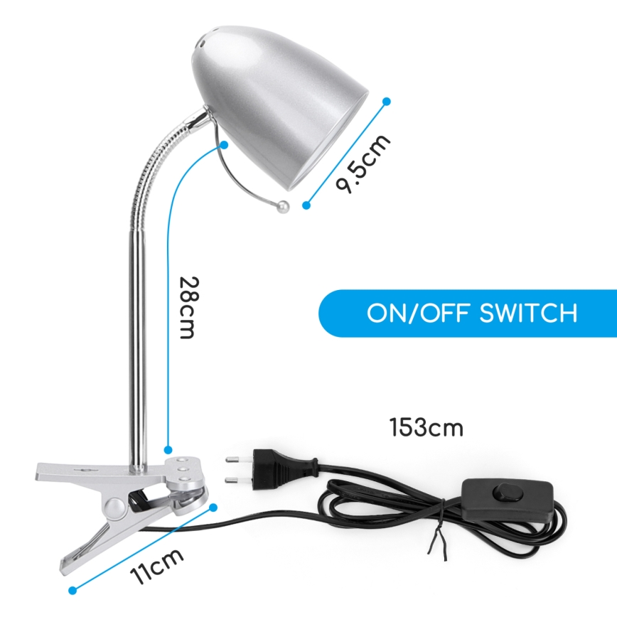 Aigostar - Επιτραπέζιο φωτιστικό με κλιπ 1xE27/11W/230V ασημί/γυαλιστερό χρώμιο