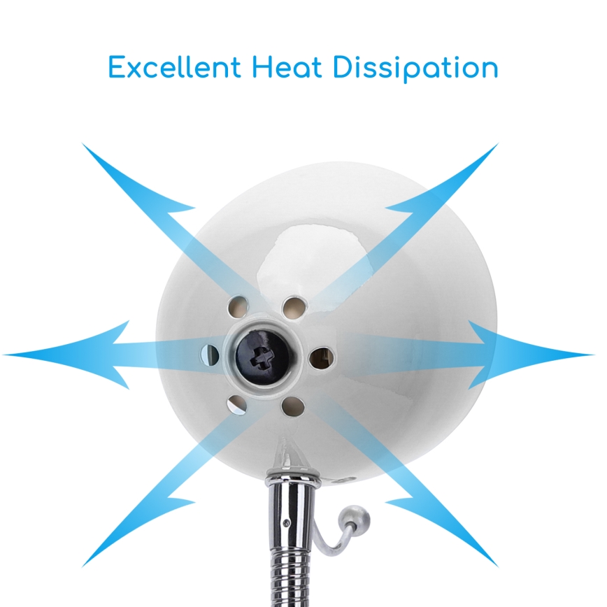 Aigostar - Επιτραπέζιο φωτιστικό με κλιπ 1xE27/11W/230V λευκό/γυαλιστερό χρώμιο