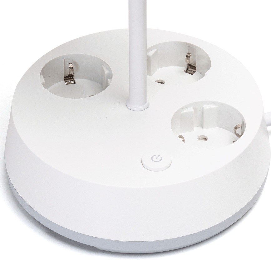 Aigostar - Επιτραπέζιο φωτιστικό με ενσωματωμένες πρίζες 1xE27/60W/230V λευκό