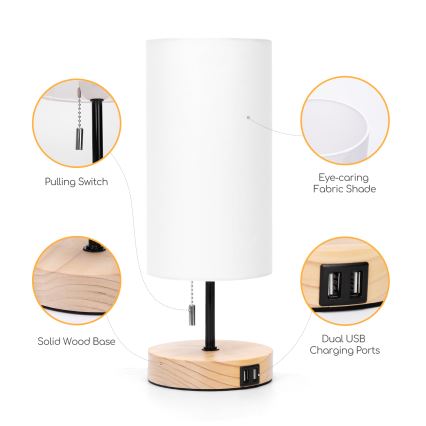 Aigostar - Επιτραπέζιο φωτιστικό με θύρα USB, 1xE27/40W/230V, μαύρο/κρεμ