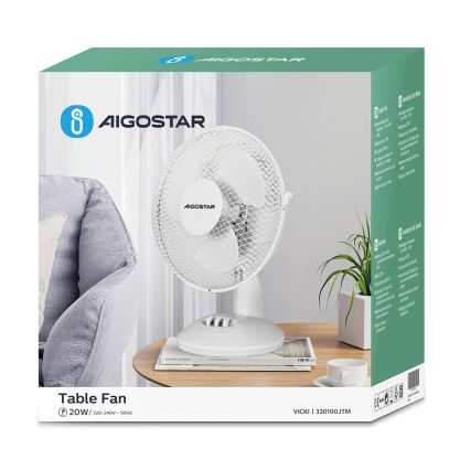 Aigostar - Επιτραπέζιος ανεμιστήρας 20W/230V λευκό