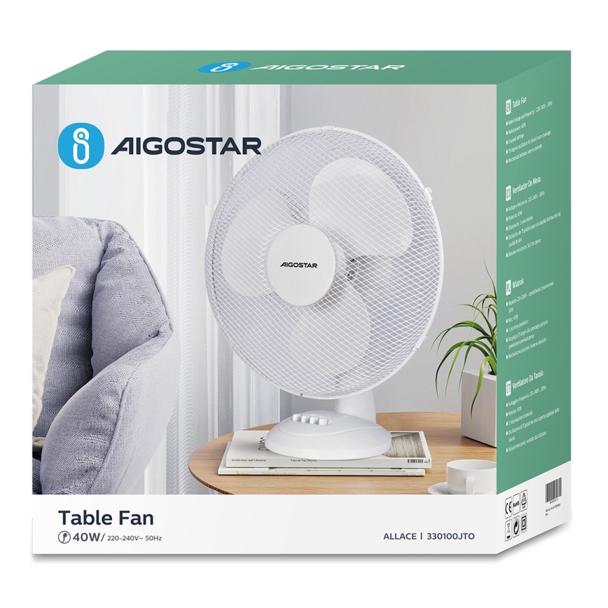 Aigostar - Επιτραπέζιος ανεμιστήρας 40W/230V λευκός