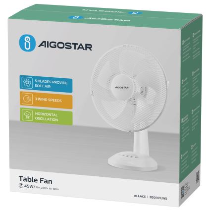 Aigostar - Επιτραπέζιος ανεμιστήρας 45W/230V λευκός