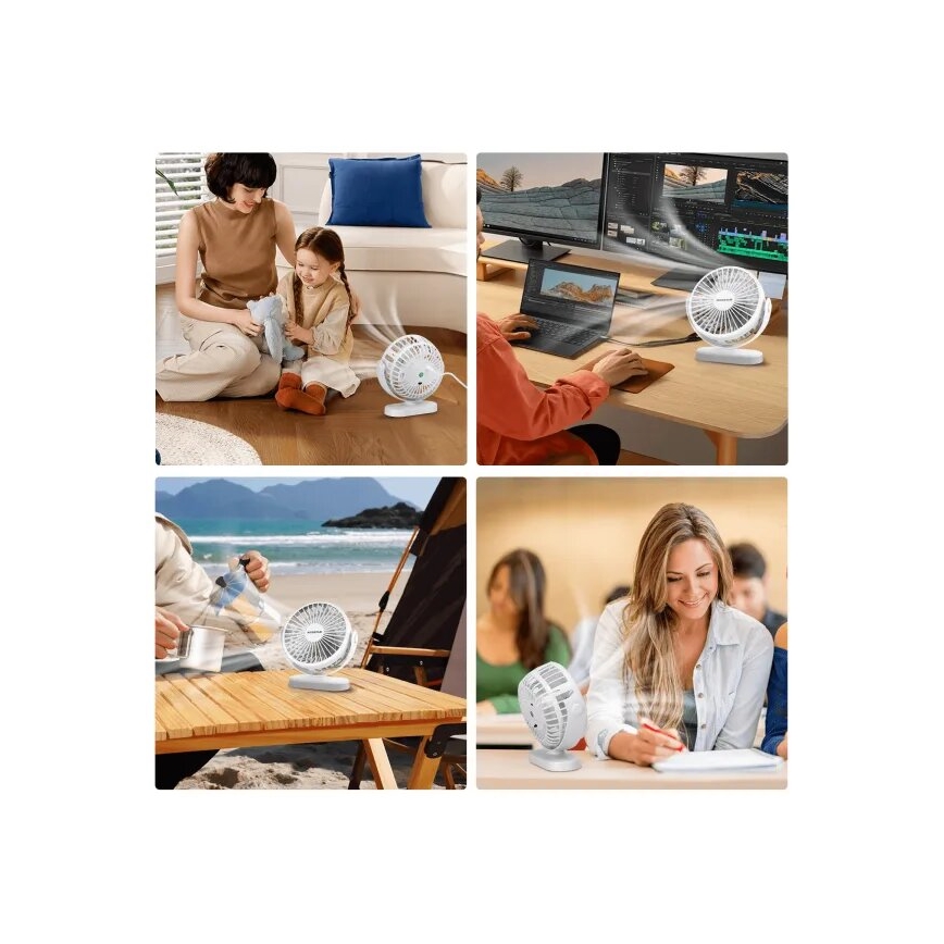 Aigostar - Επαναφορτιζόμενος επιτραπέζιος ανεμιστήρας 4W/5V 1500mAh λευκός