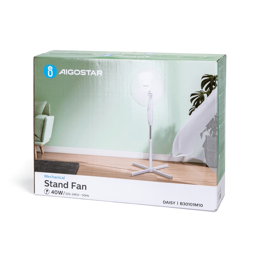 Aigostar - Επιδαπέδιος ανεμιστήρας 45W/230V 125 εκ. λευκός