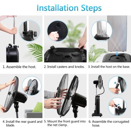 Aigostar - Επιδαπέδιος ανεμιστήρας με εφέ ομίχλης 95W/230V μαύρο/γκρι + τηλεχειριστήριο