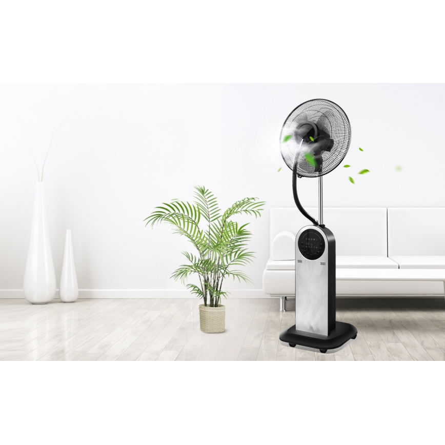 Aigostar - Επιδαπέδιος ανεμιστήρας με εφέ ομίχλης 95W/230V μαύρο/γκρι + τηλεχειριστήριο