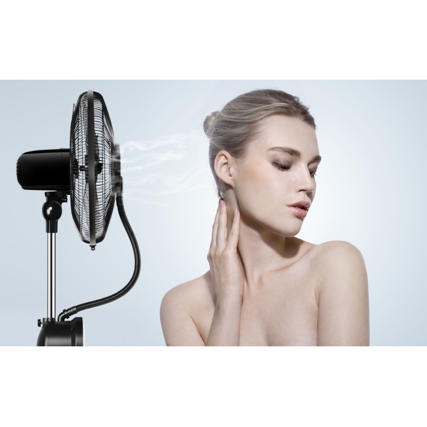 Aigostar - Επιδαπέδιος ανεμιστήρας με εφέ ομίχλης 95W/230V μαύρο/γκρι + τηλεχειριστήριο