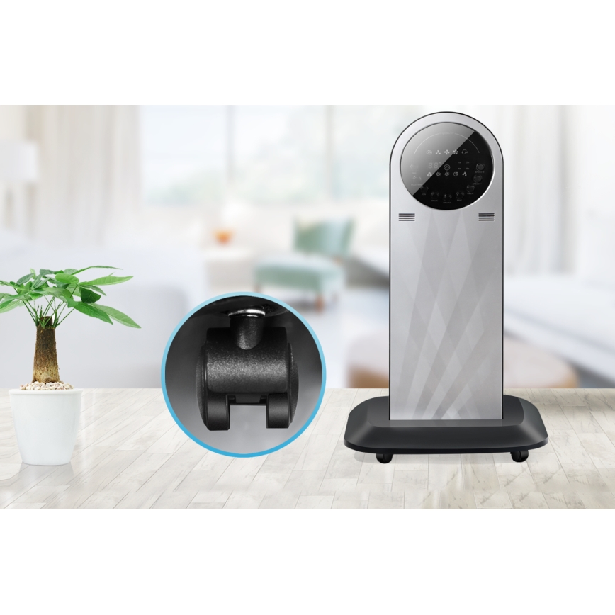 Aigostar - Επιδαπέδιος ανεμιστήρας με εφέ ομίχλης 95W/230V μαύρο/γκρι + τηλεχειριστήριο