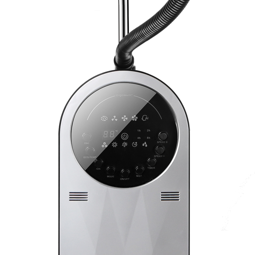 Aigostar - Επιδαπέδιος ανεμιστήρας με εφέ ομίχλης 95W/230V μαύρο/γκρι + τηλεχειριστήριο